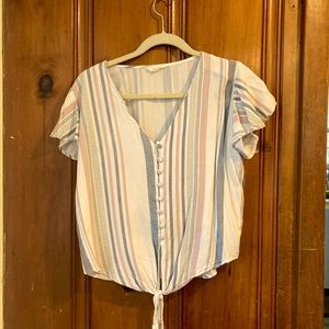 Multicolored Striped Button-Down Blouse Top